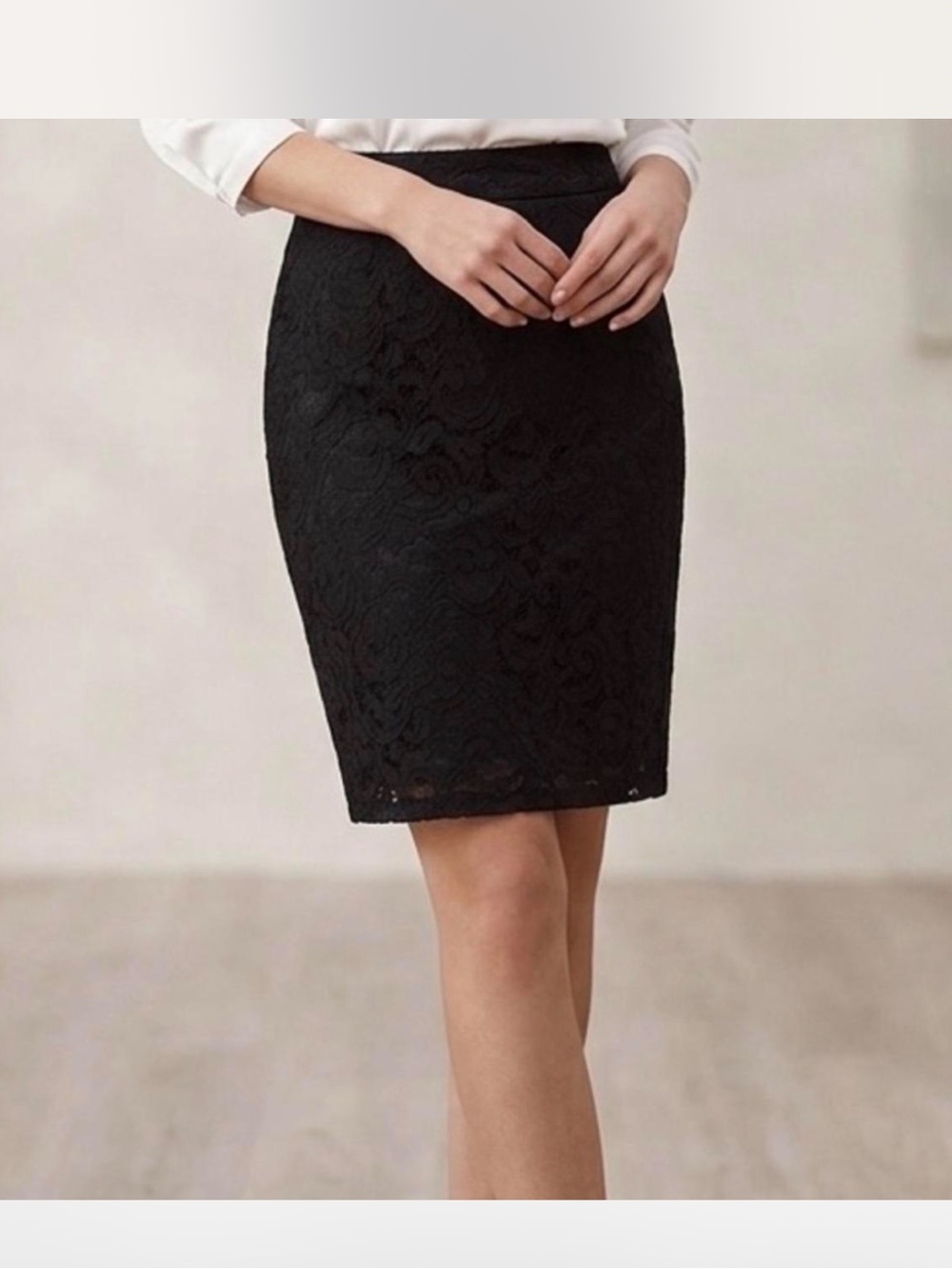 Banana Republic sz 8 Black Lace Pencil Skirt classic work to weekend whimsygoth